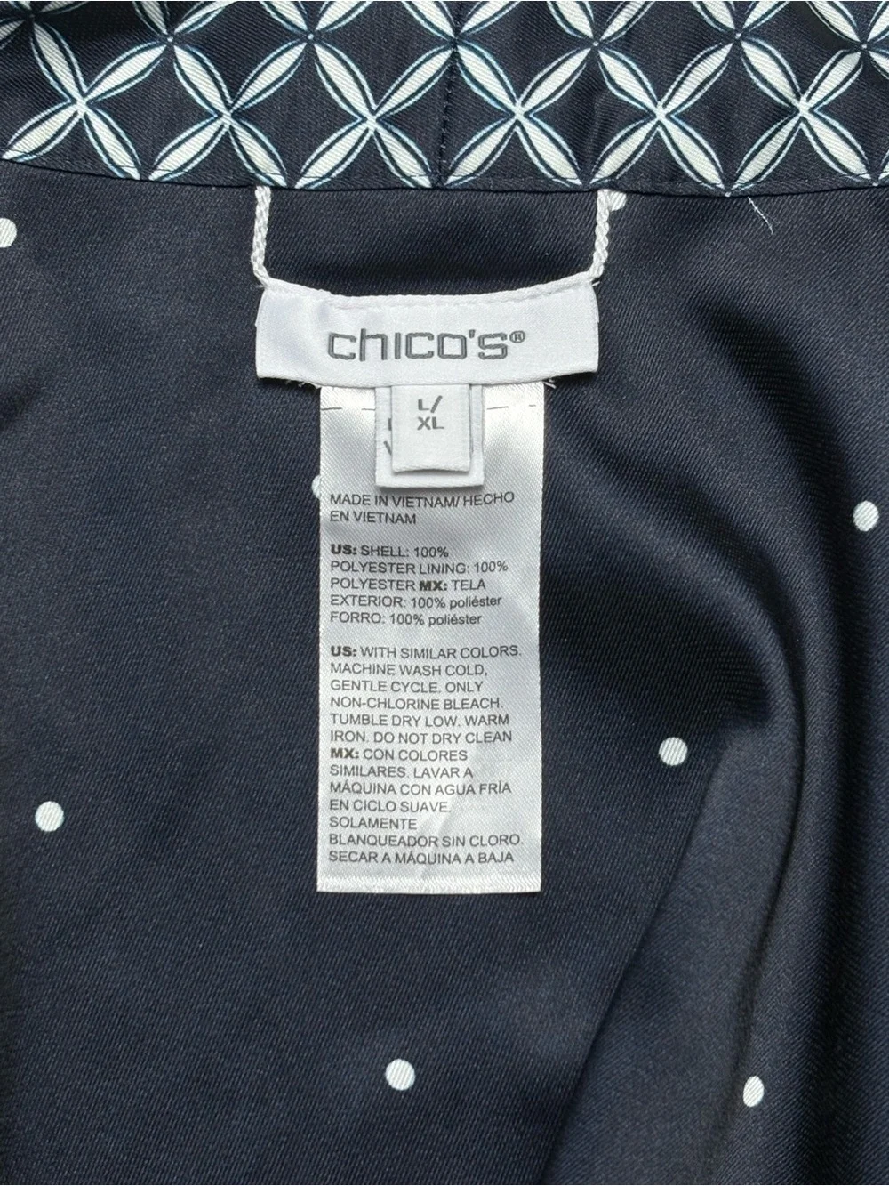 Chico's Reversible Black & White Floral Polka Dot Kimono Jacket Size L/XL - Picture 8 of 8